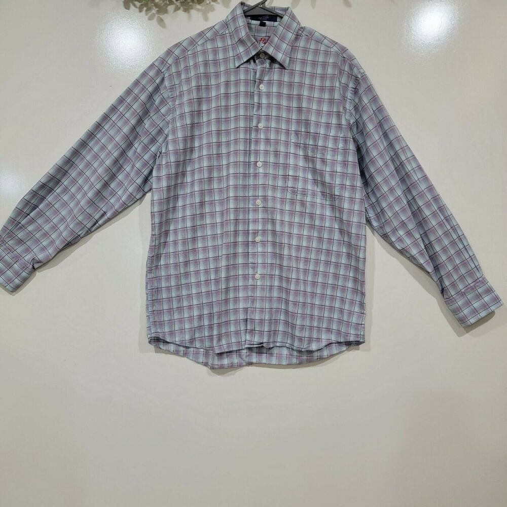 Alan Flusser Mens Long Sleeve 100% Cotton Plaid Pastel Neon Dress Shirt Medium